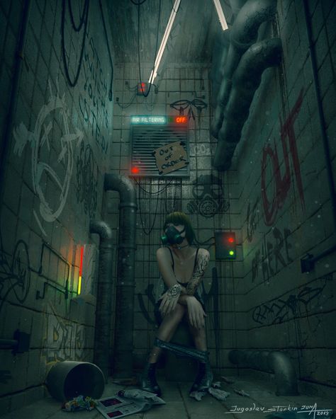 ArtStation - GRUNGY TOILET, Jugoslav Stankin Cyberpunk Angel, Syfy Art, Future Dystopia, Cyberpunk Street, Dark Cyberpunk, Dystopian Art, Dystopian Aesthetic, Neon Photography, Apocalypse Aesthetic