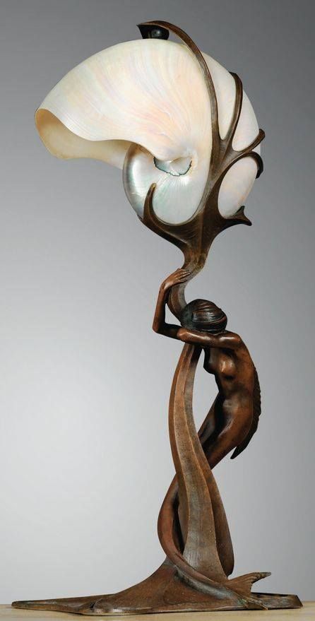 Gustav Gurschner, Mermaid Lamp, Art Nouveau Lamps, Lampe Art Deco, Design Art Nouveau, Art Nouveau Furniture, Bijoux Art Nouveau, Nautilus Shell, Art Deco Lamps