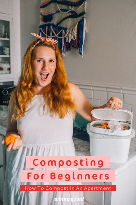 Composting for beginners. How To Get Started Composting In An Apartment. Whimsy Soul. Start your DIY Compost Bin at home. Sustainable Living Tips. Composting In An Apartment, Urban Composting, Composting For Beginners, Apartment Composting, Diy Compost Bin, How To Compost, Compost Bin Diy, Compost Bucket, Grove Collaborative