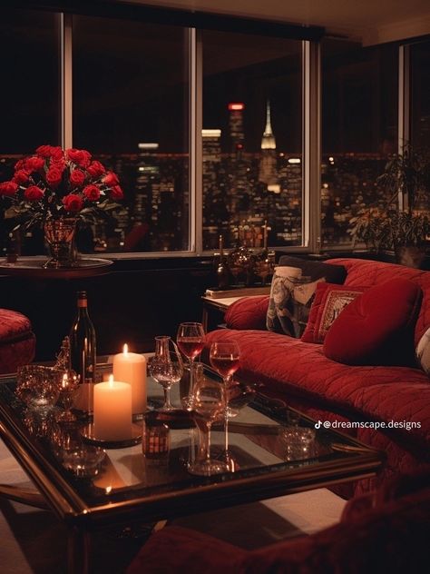 80s Apartment, Fancy Apartment, Lounge Aesthetic, Red Apartment, 80s Interior Design, 80s House, 80s Interior, Retro Interior Design, Luxury Penthouse