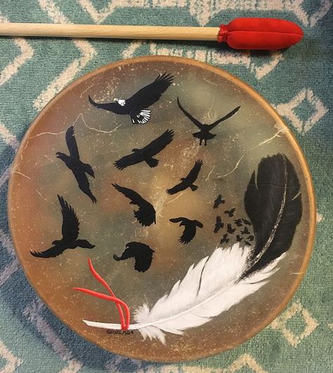 Native American style Frame Drum hand crafted and painted. Tribal Primitive Musical Spiritual. MADE TO ORDER|#handpan,#Handdrum,#handpanartist,#handpandrumnoten,#handpandrumvideo,#handpandrum,#handpanlearning,#handpanlesson,#handpanphotography,#handpantutorials,#nativeamericanhanddrum Tom Drum, Frame Drum, Drums Art, Hand Drums, Native American Regalia, Hand Drum, Native American Quotes, Native American Artwork, Eagle Feathers