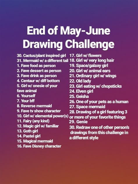 30 day June drawing challenge - 1 drawing every day Themes For Drawing, May Drawing Challenge, June Drawing Challenge 2024, 30 Day Character Design Challenge, A Drawing A Day, Month Long Drawing Prompts, 1 Month Drawing Challenge, June Art Challenge, One Month Drawing Challenge