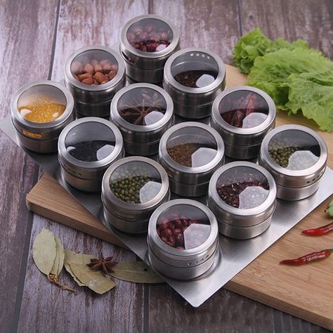 Windfall Stainless Steel Magnetic Spice Pot Jar Dustproof Visible Seasoning Box Cruet Can - Walmart.com - Walmart.com Magnetic Spice Tins, Magnetic Spice Jars, Spice Holder, Best Kitchen Tools, Spice Jar Set, Magnetic Spice, Spice Set, Camping Bbq, Spice Tins