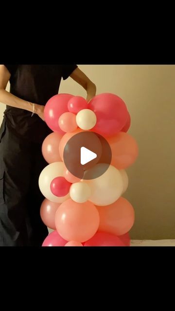 Ask Me For A Balloon on Instagram: "Make a balloon stack with me!
Easy to make balloon decoration!
I used TufTex balloons: Taffy, Coral & Lace. Added cream foil numbers 3 & 0. 11” balloons sized to 9” & 5” balloons sized to 4”. Follow me for tutorials, tips & inspiration 🎈 #balloons #balloon #balloonsofinstagram #tuftexballoons #balloonartist #balloondecoration #balloonstacks #ballooncolumns #balloondecor #birthdayballoons #partyballoons #askmeforaballoon" Decoration Balloons Birthday, How To Tie Balloons To An Arch, Number Stack Balloon, Ballon Gifts Ideas, How To Tie Balloons Together, Balloon Arch Alternative, Diy Balloon Arch Tutorial, Balloon Tower Diy, Balloon Arch Tutorial