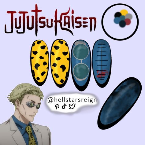 Kento Nanami a Grade 1 teacher at Jujutsu Tech in Jujutsu Kaisen Nanami Kento Nails Art, Nanami Kento Nails, Nanami Nails, Jujutsu Kaisen Nails Design, Jujutsu Kaisen Nails, Different Types Of Nails, Finger Tattoo Designs, Anime Nails, Dog Nails