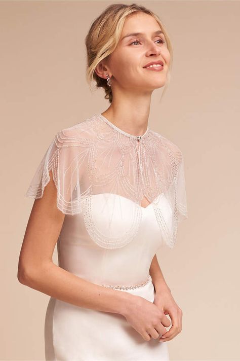 Gleam Capelet Bhldn Accessories, Wedding Dress Separates, Wedding Dress Cover, Wedding Capelet, Bhldn Wedding Dress, Modern Bridal Gowns, Wedding Dresses Cinderella, Bolero Wedding, Bridal Tops