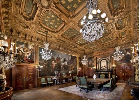 Dining Room at The Elms in Newport, Rhode Island, US | The Dining Room at The Elms holds the largest collection of Venitian paintings outside Venice Vanderbilt Houses, The Breakers Newport, Chinese Tea House, Newport Mansions, Marble House, Newport Rhode Island, Mansion Interior, Summer Cottage, Secret Rooms