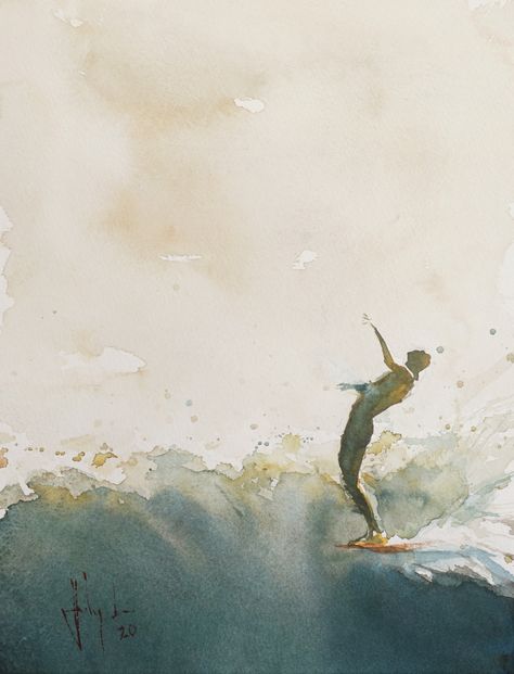 Surfer Painting, Surfer Art, Surf Painting, Ocean Drawing, Hawaiian Art, Self Expression, Watercolor Paintings Abstract, Painting People, Hang Ten