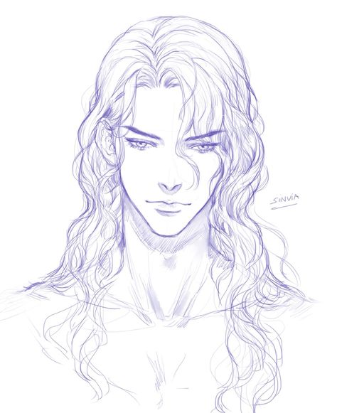 Long Hair Drawing Reference Male, Hair References Drawing, Anime Curly Hair, Drawing Tutorial Step By Step, Long Hair Drawing, Drawing Male Hair, Long Curly Hair Men, Curly Hair Drawing, Man Sketch