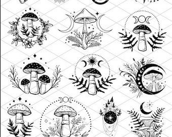 Flash Art Tattoos, Sheet Art, Kunst Tattoos, Mushroom Tattoos, Muster Tattoos, Tattoo Art Drawings, Desenho Tattoo, Tattoo Flash Art, Mushroom Art