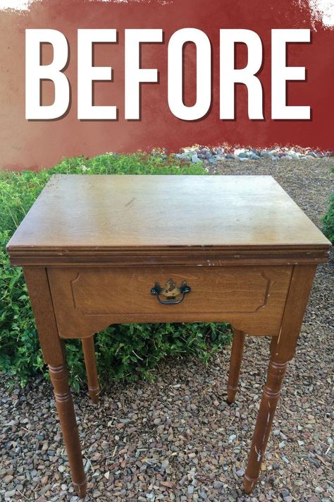 Repurposed Sewing Table Treadle Sewing Machine Ideas Repurposed, Old Sewing Machine Table Repurposed, Old Sewing Machine Table Ideas, Sewing Machine Table Ideas, Sewing Table Makeover, Old Sewing Machine Table, Old Sewing Tables, Small Entry Tables, Sewing Table Repurpose