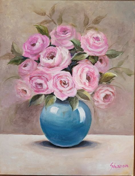 lovely pink colors roses Vase Of Roses Painting, Pink Rose Painting Acrylic, Flowers In Vase Painting Acrylic, Roses In Vase Painting, Rose Painting Acrylic, Flowers In Vase Painting, Painting In Acrylic, Painting Of Flowers, Art Theory