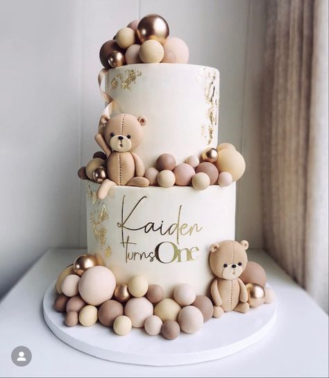 Teddy Bear Theme Cake, Bear Theme Cake, Teddy Bear Birthday Cake, Baby Shower Cakes Neutral, Tårta Design, Bolo Panda, Bear Baby Shower Cake, Baby Shower Decorations Neutral, Classy Baby Shower