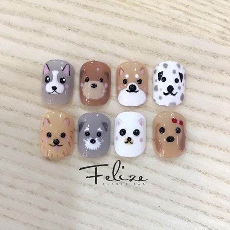 Cute Dog Nail Art, Cute Dog Nails, Dog Nails Art, Puppy Nail Art, Nails Dog Design, Puppy Nails Designs, Dog Nails Design, Nail Story, Dogs Nails