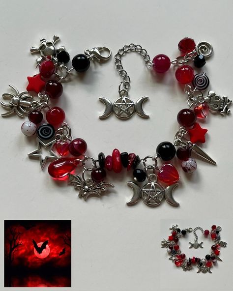 Gothic Bracelet Drop!🩸🥀🌙✨ • -vampire bracelet -dark romance bracelet -moon gothic bracelet -witchcraft gothic bracelet -astrology gothic bracelet • How to purchase? linked in bio, depop, vinted, or dm me to order! • ( i do not place orders from dms, i only take orders from depop or vinted due to cheaper shipping prices) • does this song make anyone else wanna cry? just me? • • #bracelet #handmade #romanticgoth #beaded #beadedjewelry #roses #goth #blood #redbeads #blackbeads #romances #sm... Vampire Bracelet, Goth Bracelets, Emo Jewelry, Gothic Bracelet, Romantic Goth, Red Bracelets, Bracelet Ideas, Bracelet Handmade, Black Beads