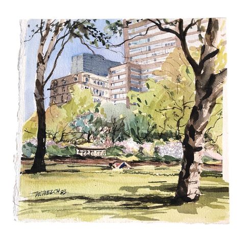 Park Watercolor, Bicycle Painting, Watercolor Architecture, Landscape Sketch, Family Painting, Outdoor Paint, Watercolor Art Lessons, Popular Art, Abstract Drawings