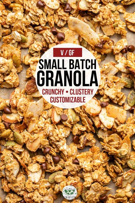 This small batch granola is perfect for a quick breakfast or snack! Made from healthy and customizable ingredients and can even be baked in toaster oven. #granola #smallbatch #vegangranola #healthygranola #glutenfree | frommybowl.com Wfpb Granola, Quick Granola, Small Batch Granola, Oats Snack, Yogurt Toppings, Granola Recipe Healthy, Vegan Granola, Granola Recipe Homemade, Gluten Free Granola