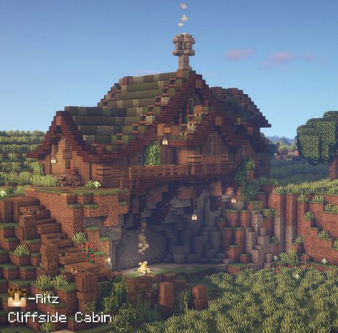 Minecraft Cliffside, Minecraft Building Guide, Houses Minecraft, Case Minecraft, Rumah Minecraft Sederhana, Minecraft Interior Design, Minecraft House Plans, Minecraft Cottage, Minecraft Medieval