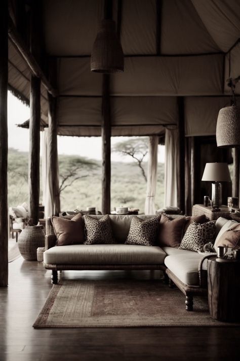 Safari Style Interior, Safari Lodge Interior, Lodge Interiors, African Lodges, Sand Game, Luxury Safari Lodge, Luxury Safari, Safari Lodge, African Decor