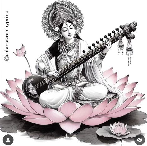 Hindu Godesses Art, Saraswati Devi Sketch, Saraswati Painting Art Sketch, Durga Maa Pencil Sketch, Painting Competition Poster, Sarswati Maa Drawings, Saraswati Goddess Paintings Sketch, Saraswati Goddess Drawing, Saraswati Mandala Art