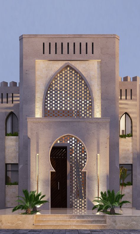 Arabian House on Behance Islamic House Design, Islamic Architecture Modern, Middle Eastern House, Modern Islamic Architecture, Islamic Architecture House, Arabian House Design, Arabic House Design, Arabian Architecture, Mosque Design Islamic Architecture