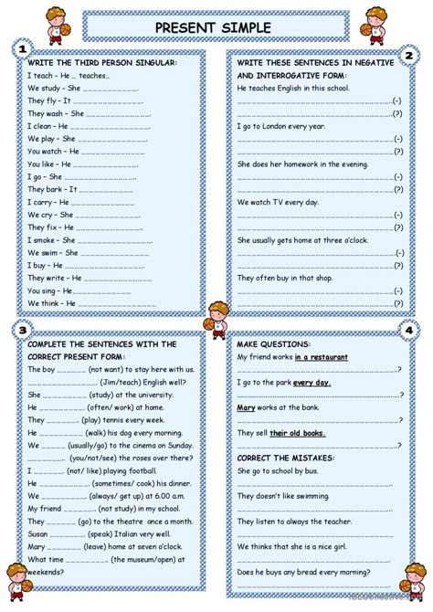 PRESENT SIMPLE: English ESL worksheets pdf & doc Present Simple Worksheets For Kids, Simple Present Worksheet, Present Simple Worksheet, Present Simple Tense, Writing Exercise, Teach English To Kids, Simple Present Tense, Simple Present, English Activities For Kids