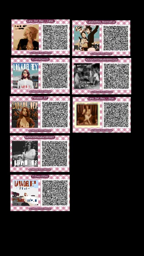 Animal Crossing Album Covers Codes, Lana Del Rey Animal Crossing, Lana Del Rey Outfits, Lana Del Rey Albums, Flag Code, Animal Crossing 3ds, Animal Crossing Funny, Island Theme, Animal Crossing Villagers