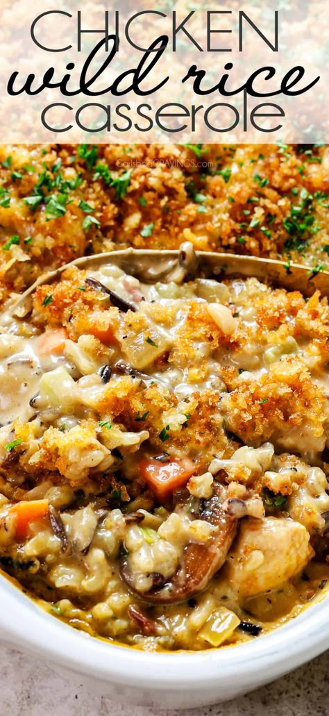 Chicken and Wild Rice Casserole is warm, creamy, hearty, umami rich comfort food the whole family will love!  Made without any canned soups and 100% MAKE AHEAD and FREEZER friendly! #chickenbreasts #chickenrecipes #chickenrecipe #chickenricecasserole #dinner #dinnerrecipes #dinnerideas #recipes #recipes #recipeoftheday #recipeideas #recipe #casserolerecipe #chickencasserolerecipe #chickenbake #wildrice #wildriceblend #chickenandrice Chicken And Wild Rice Casserole, Chicken Wild Rice Casserole, Wild Rice Recipes, Chicken Wild Rice, Wild Rice Casserole, Carlsbad Cravings, Avocado Dip, Chicken And Wild Rice, Rice Casserole