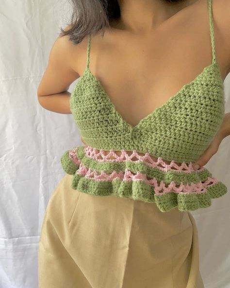 Sold 📍 Item - Green & pink crochet peplum top Price - 599+shipping M-L Length 15inches Pink Spring Crochet Top, Pink Green Brown Crochet, Pink And Green Crochet Top, Pink Fitted Crochet Top, Pink Spring Crochet Crop Top, Crochet Peplum Top, Green Crochet Top, Pink Crochet Top, Crochet Peplum