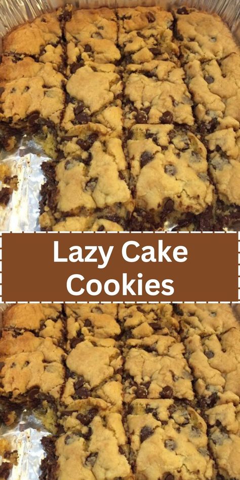 Lazy Cake Cookies Lazy Chocolate Chip Cookie Bars, Lazy Cake Cookies, Cake Mix Chocolate Chip Cookies, Lazy Cake, Dump Recipes, Cake Mix Cookie Bars, Cake Mix Cookie Recipes, Easy Chocolate Chip Cookies, Amazing Desserts