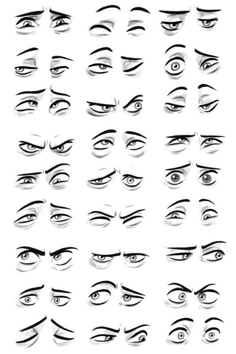 Anime Eyebrows, Facial Expressions Drawing, Eye Expressions, Drawing Face Expressions, Drawing Cartoon Faces, 얼굴 드로잉, Eye Drawing Tutorials, Face Drawing Reference, Cartoon Eyes