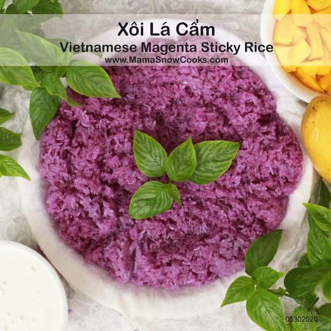 Magenta Sticky Rice - Xôi Lá Cẩm Purple Food Coloring, Purple Food, Rice Grain, Small Spoon, Glutinous Rice, Sticky Rice, Big Bowl, Asian Desserts, Rice Cakes