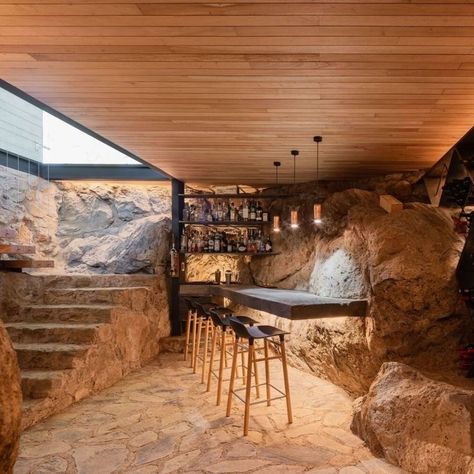 Wine House Design, Winery Tasting Room, Home Wine Cellars, Wine Cellar Design, Bar Interior Design, Cellar Design, Wine House, House On The Rock, Stone Walls