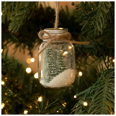 Snowy Trees Jar Shaker Ornament | Hobby Lobby | 105369400 Two Christmas Trees, Snow Inside, Christmas Tree Trimming, Bottle Brush Christmas Trees, Nautical Christmas, Faux Snow, Snowy Trees, Ornament Christmas Tree, Christmas Jars