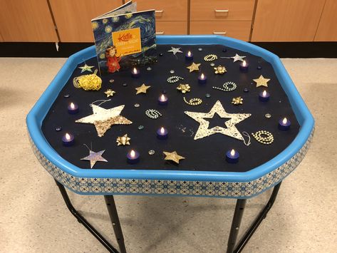 Katie and the STARRY NIGHT Tuff Tray Day And Night Reggio Emilia, Community Helpers Kindergarten, Teacher Aide, Mental Health Week, Eid Crafts, Teachers Aide, Tuff Tray, Tray Ideas, The Starry Night