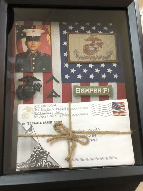 Usmc Shadow Box Marines, Crucible Table Ideas, Veteran Shadow Box Ideas, Shadow Box Air Force, Marine Corps Gifts For Him, Marine Crucible Table Ideas, Marine Party Ideas, Air Force Shadow Box Ideas, Crucible Marines