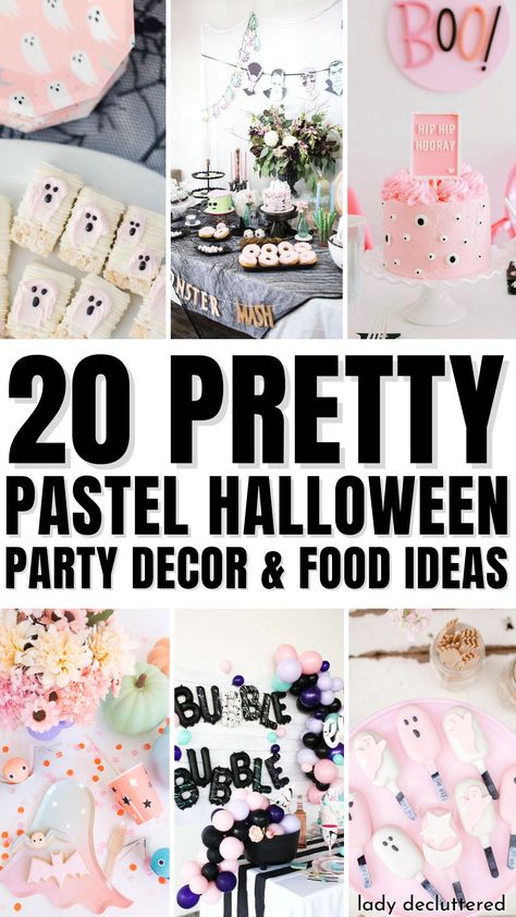 20 Pretty Pastel Halloween Party Decor & Food Ideas Ghost Birthday Decorations, Girly Spooky Birthday, Pink Halloween Birthday Party Food, Pastel Halloween Party Food, Pastel Halloween Food, Pastel Halloween Centerpieces, Ghost Cotton Candy, Girly Halloween Party Food, Purple Halloween Birthday Party