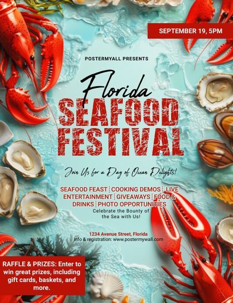 Aqua Maximalist 3d Seafood Festival Flyer (u | PosterMyWall Seafood Festival, Event Poster Template, Linkedin Background Image, Linkedin Banner, Kindle Book Cover, Raffle Prizes, Festival Flyer, Drink Photo, Etsy Banner