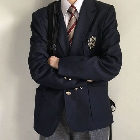 School Uniform Aesthetic Boy, School Uniform Fashion Men, Chad Costume, Male School Uniform, Japan School Uniform, Blue Outfit Men, Private School Uniforms, School Blazer, High School Uniform