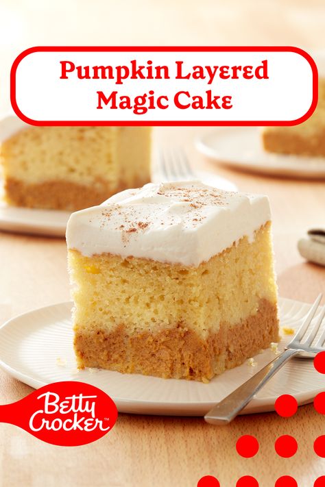 Do you believe in pumpkin layered magic? Magic Pumpkin Cake, Pumpkin Magic Cake, Pumpkin Foods, Pan Desserts, Pumpkin Spice Sugar Cookies, Magic Cake Recipes, Pumpkin Magic, Baking Therapy, Cake Pumpkin