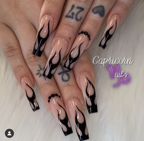 Capricorn Nails, Black Gel Polish, Anniversary Nails, Flame Nail Art, Edgy Nails, Goth Nails, Nails Design With Rhinestones, Grunge Nails, Nails Only