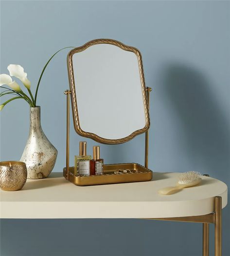 14 best decorative mirrors to elevate your living space in 2021 Tabletop Vanity Mirror, Octagon Mirror, Leather Mirror, Floral Mirror, Desk Mirror, Rattan Mirror, Ornate Mirror, Vintage Mirrors, Vintage Vanity