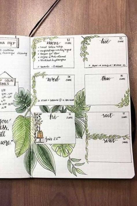 Calendrier & Bullet Journal - thématique végétale Creative Bullet Journal Ideas, Plant Journal, Bullet Journal Weekly, Journal Idea, Bullet Journal Aesthetic, Bullet Journal Planner, Bullet Journal Notebook, Journal Spread, Garden Journal