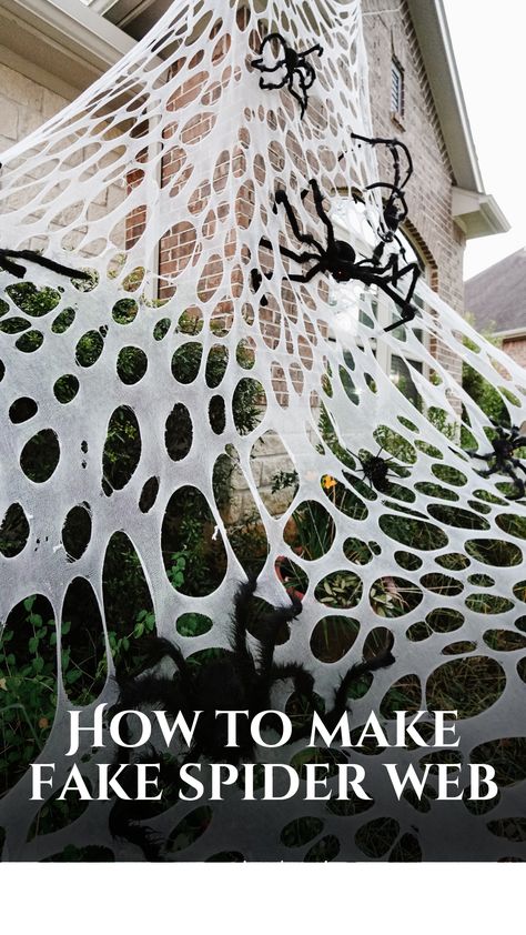 This easy DIY Halloween decoration took me less than 20 minutes to make!  #HalloweenPin24 Diy Spider Web Decoration, Spoder Web, Halloween Webs, Diy Spider Web, Diy Spider, Halloween Web, Fake Spider, Spider Web Decoration, Easy Diy Halloween Decorations