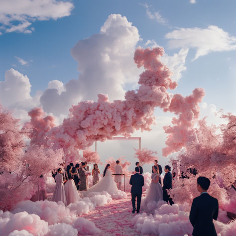 💖☁️ Who wouldn't dream of a lifetime of happiness amidst the clouds with their beloved? 🥰✨ If you want to be a part of this fairytale wedding, join us and share your magical moments! 📸🌟 #PinkCloudWedding #FairytaleWedding #ColorOfLove #LifetimeOfHappiness #DreamWedding #WeddingInspiration #WeddingIdeas #DreamWedding #WeddingDecor #BridalInspiration #WeddingPlanning #WeddingDetails #WeddingInspo #WeddingDay #WeddingVenue #WeddingFlowers #WeddingCake #WeddingDress Wedding Clouds Decor, Wedding In The Clouds, In The Clouds Wedding Theme, Cloud Wedding Cake, Clouds Wedding Theme, Cloud 9 Wedding Theme, Cloud Wedding Theme, Heaven Themed Wedding, Wedding Clouds