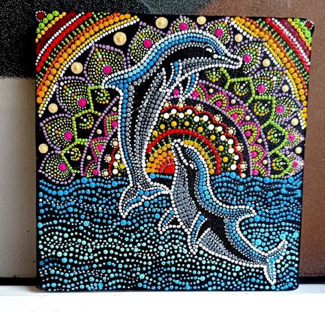 Mandala Sea Animals, Aboriginal Art Dot Painting, Sequin Art, Painted Coasters, Aboriginal Dot Art, Dolphin Art, Mandela Art, Mandala Art Therapy, Cd Art