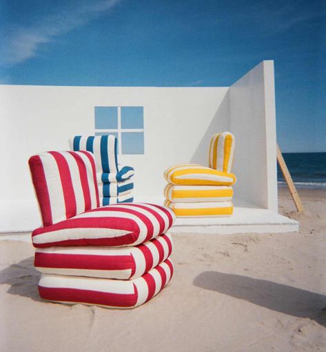 Post Image Italian Resort, Pagoda Umbrella, Pillow Chair, Studio Chairs, Italian Riviera, The Pillow, Soft Seating, Bold Stripes, Pop Up Store