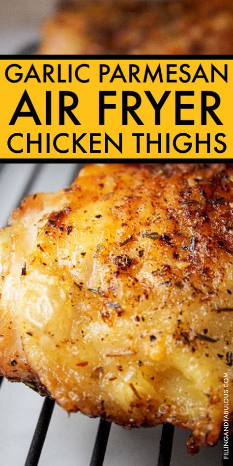 If you're looking for air fryer chicken recipes, you NEED to try these Garlic Parmesan Air Fryer Chicken Thighs! They use bone-in, skin-on chicken thighs and produce the most deliciously crispy thighs with perfectly juicy meat. Give them a try! Garlic Chicken Air Fryer Recipes, Best Chicken Thigh Recipe Air Fryer, How To Make Chicken Legs In Air Fryer, Chicken In Air Fryer Time, Ninja Foodi Air Fryer Chicken Wings, Best Chicken Marinade For Air Fryer, Good Chicken Thigh Recipes, Keto Chicken In Air Fryer, Air Fryer Chicken Pieces Recipes