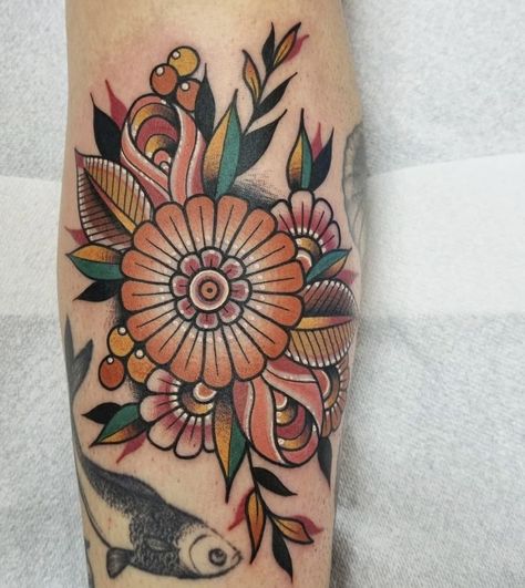 Neo Trad Elbow Tattoo, Traditional Elbow Tattoos For Women, Dopamine Tattoo, Tattoos 2024, Shoulder Tats, Traditional Tattoo Flowers, Favorite Tattoos, Neotraditional Tattoo, Arm Tats