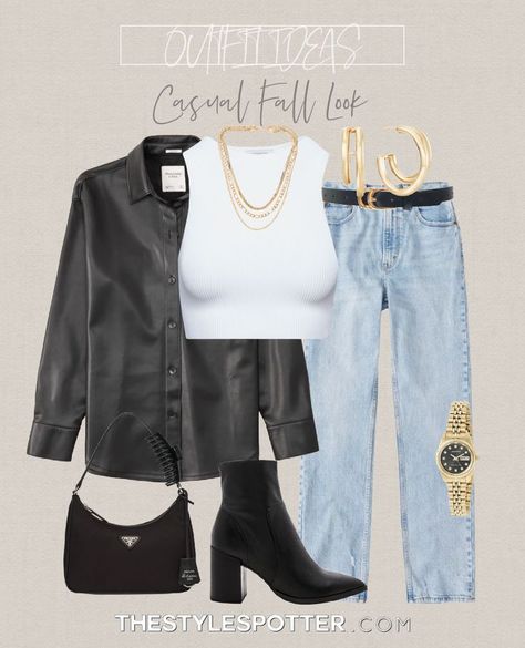 Black Leather Shirt Outfit, Leather Shacket Outfit, Fall Outfits Date Night, Leather Shirt Outfit, Black Booties Outfit, Black Shacket, Booties Outfit Fall, Aritzia Outfit, Shacket Outfit